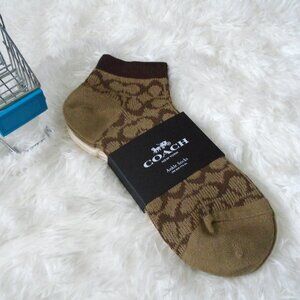 Coach Signature C Ankle Socks Women Khaki Chalk Brown